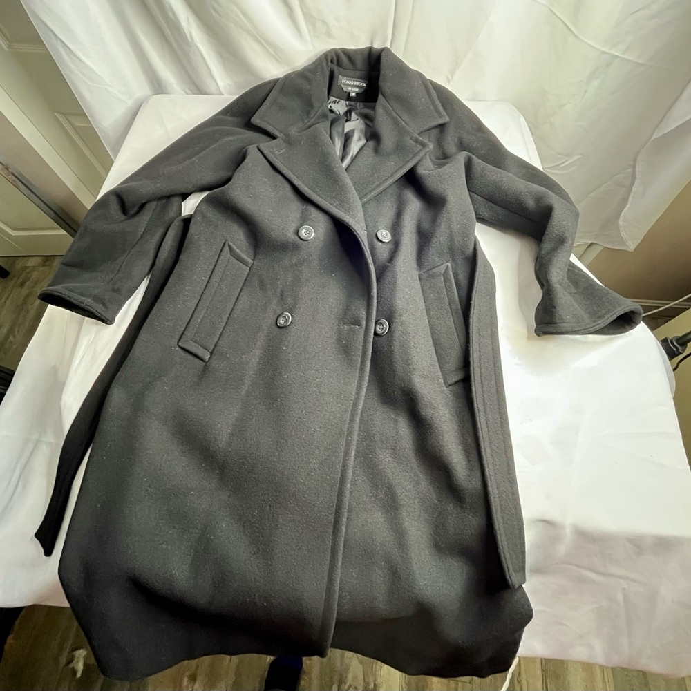 Women's Double-Breasted black wool Coat 10p